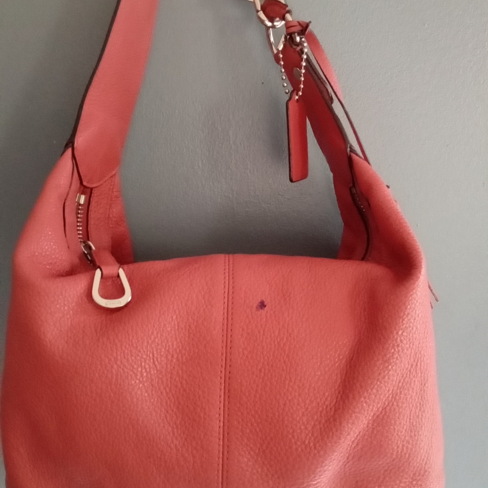 Coach Leather‎ Hobo Shoulder Bag Coral Pink Pebble Leather - Picture 4 of 6